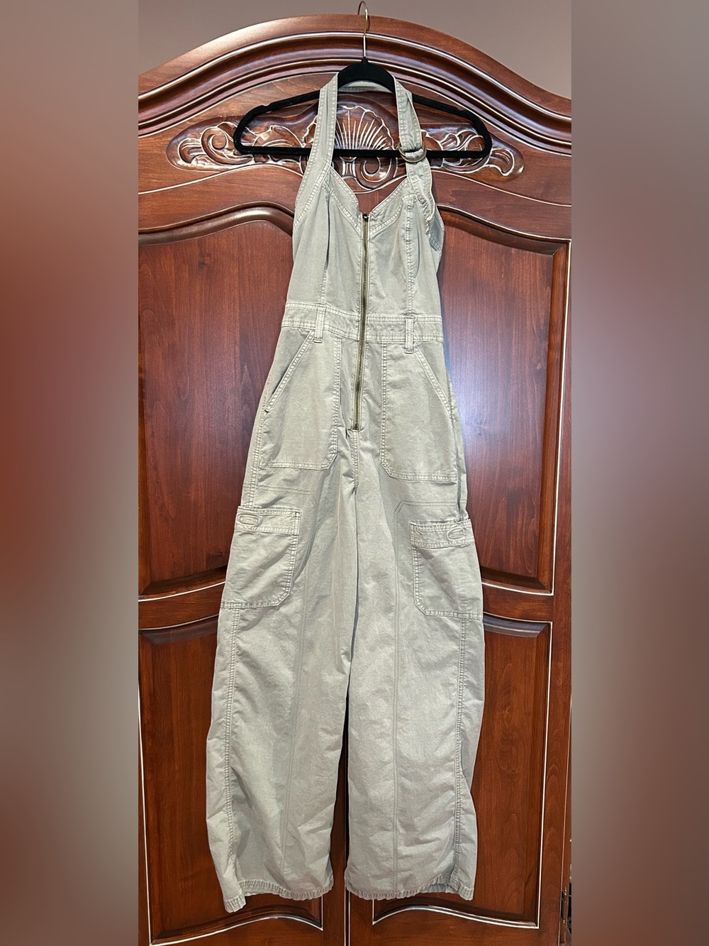 American Eagle Outfitters Women’s Cotton Wide-Leg Jumpsuit in Olive